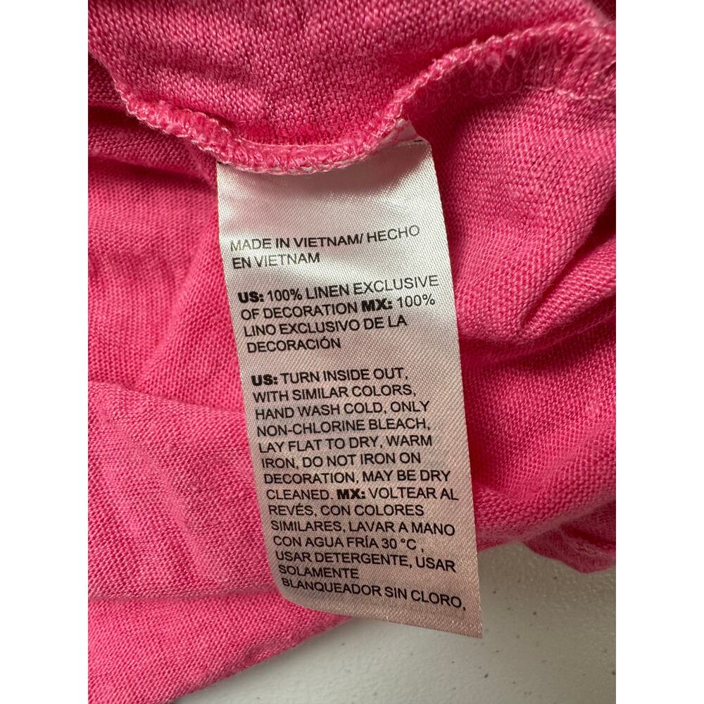 Chico’s Pink 100% Linen Beaded Embellished V-Neck Tunic Top XXL Resort Summer - Picture 8 of 9